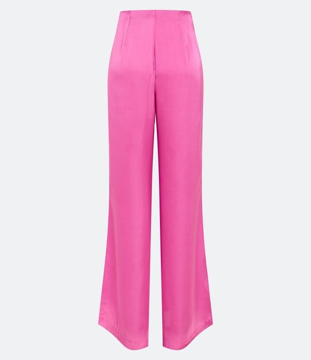 Calça Pantalona com Textura Acetinada Rosa 6