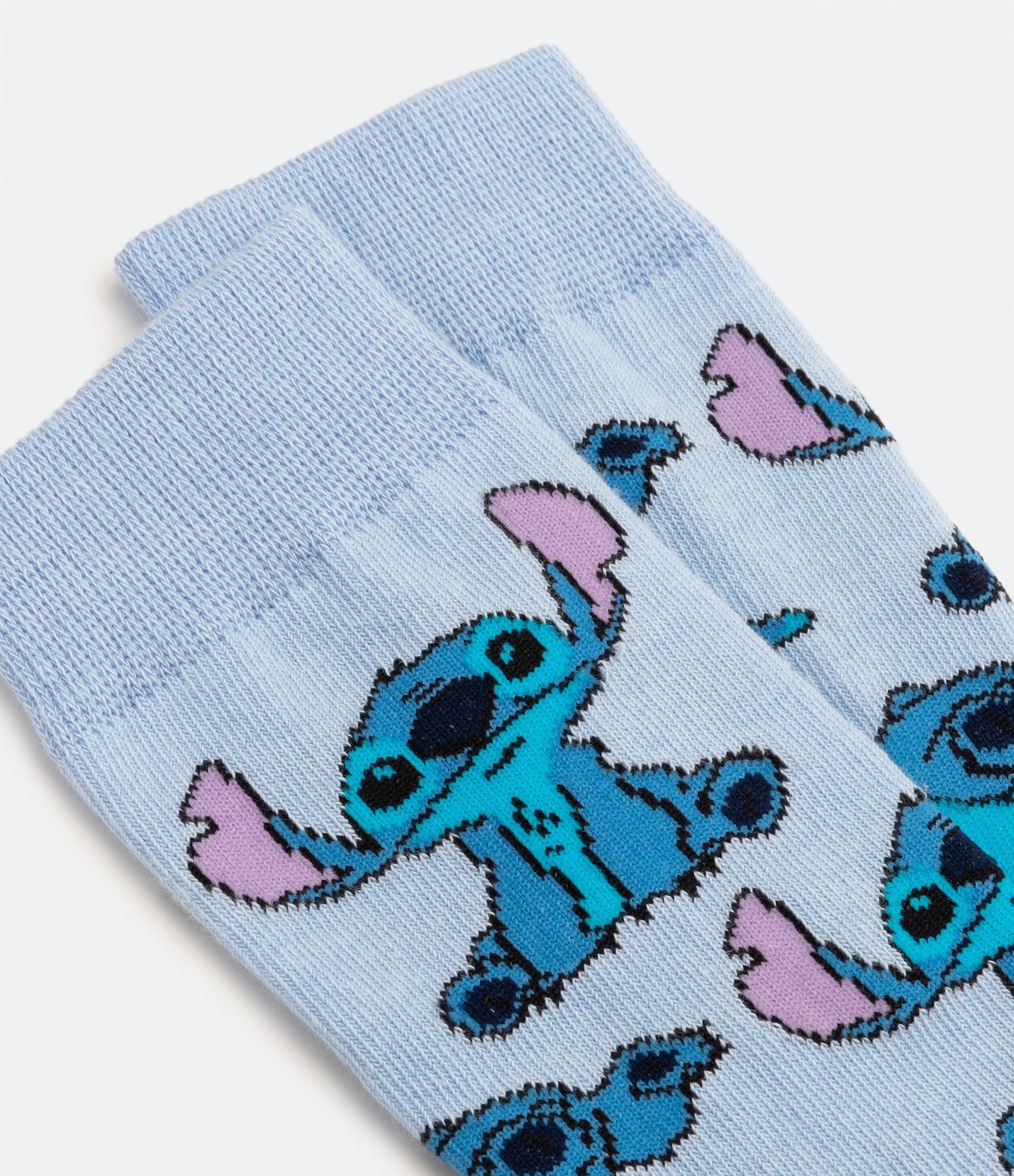 Meia Cano Alto em Algodãoa com Estampa Stitch Azul 4