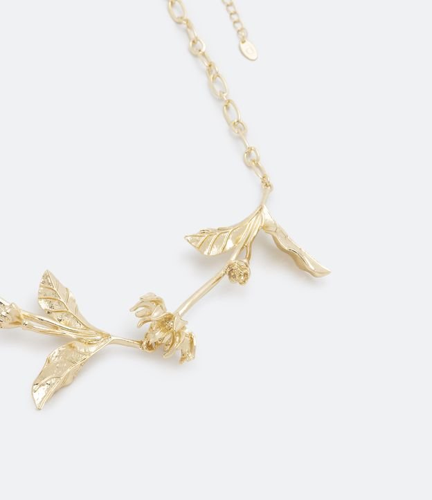 Colar Maxi em Metal com Detalhes em Formato de Flor com Galhos Dourado 2