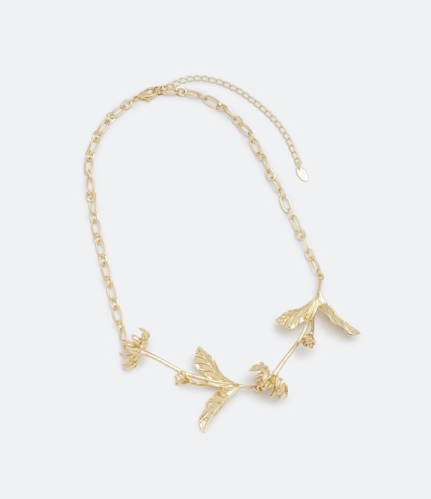Colar Maxi em Metal com Detalhes em Formato de Flor com Galhos Dourado 3