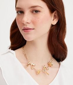 Colar Maxi em Metal com Detalhes em Formato de Flor com Galhos