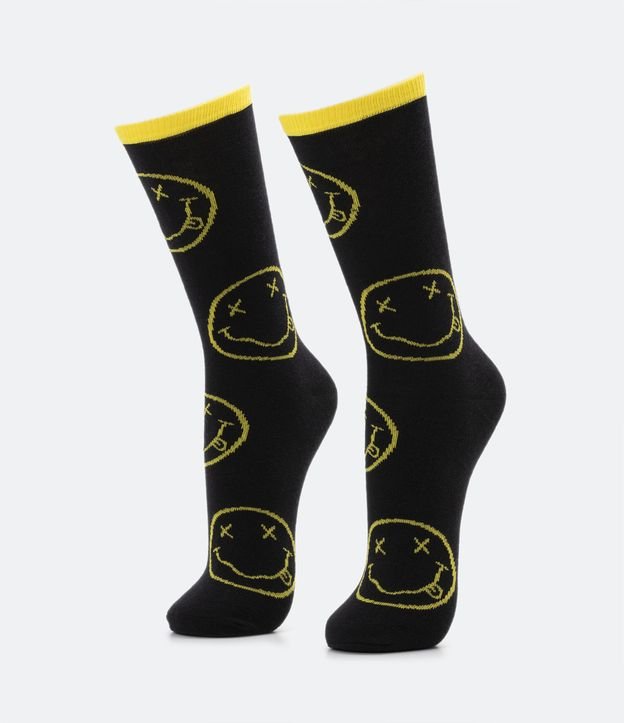 Meia Cano Alto em Algodão com Estampado Logo Nirvana
