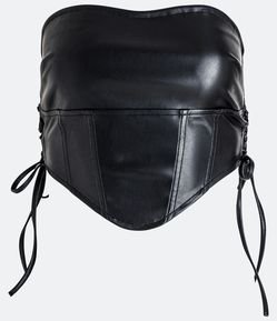 Top Corset em Material Sintético com Amarração Lateral e Recortes