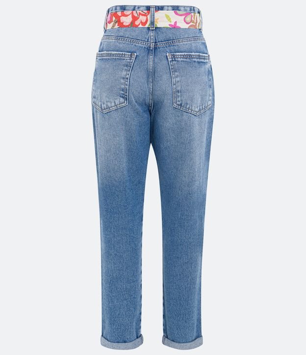 Calça Mom Jeans com Puídos e Cinto Faixa Estampado Azul 6