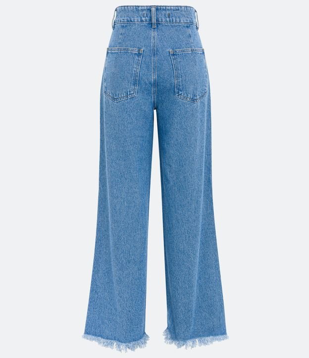 Calça Wide Leg Jeans com Recortes Frontais Azul 6