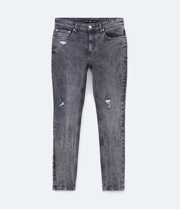 Calça Super Skinny Jeans com Puídos e Efeito Marmorizado Preto Marmorizado 5