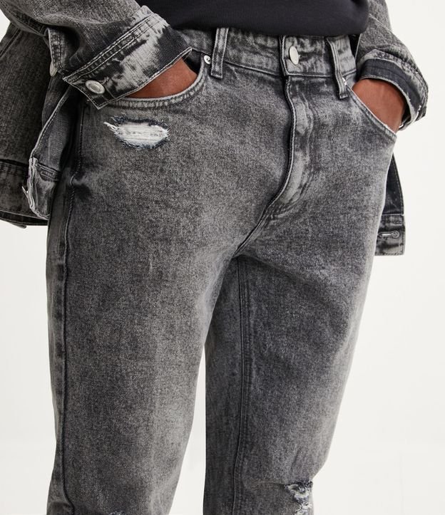 Calça Super Skinny Jeans com Puídos e Efeito Marmorizado Preto Marmorizado 4
