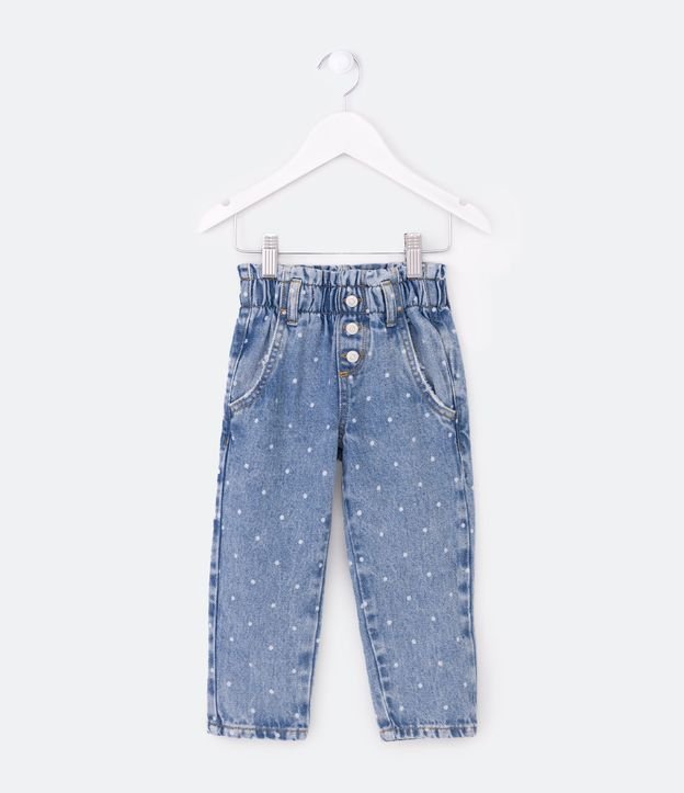 Pantalón Clochard Infantil Jeans con Estampado de Lunares - Talle 1 a 5 años Azul 1
