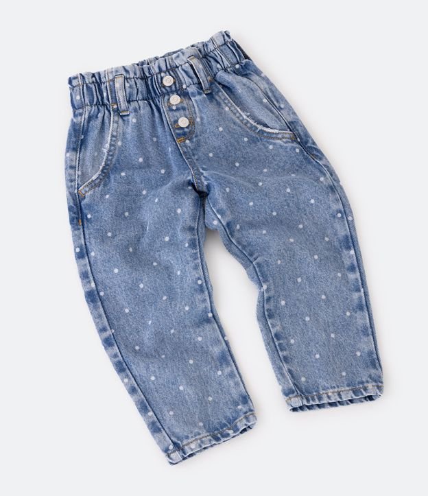 Pantalón Clochard Infantil Jeans con Estampado de Lunares - Talle 1 a 5 años Azul 4