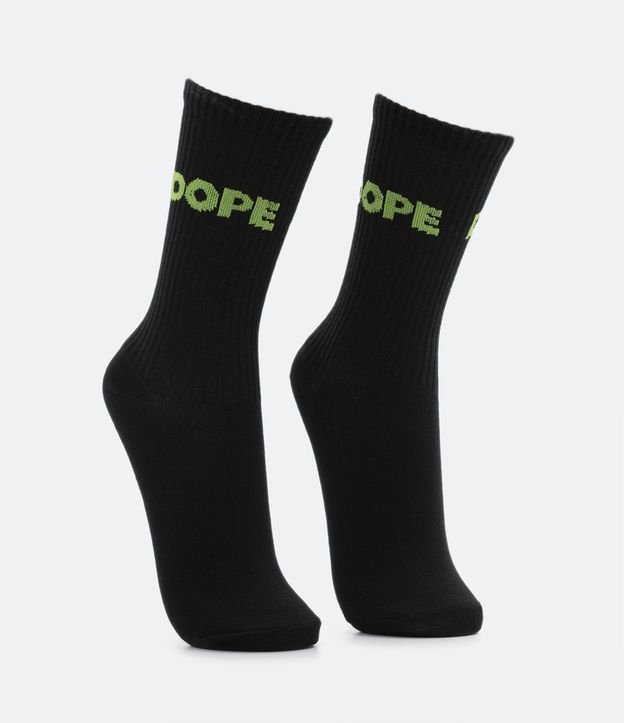 Media Caña Larga en Algodón con Estampado de Lettering Dope Negro 2