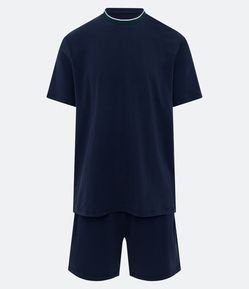 Pijama Curto em Meia Malha com Gola Média e Friso Contrastante