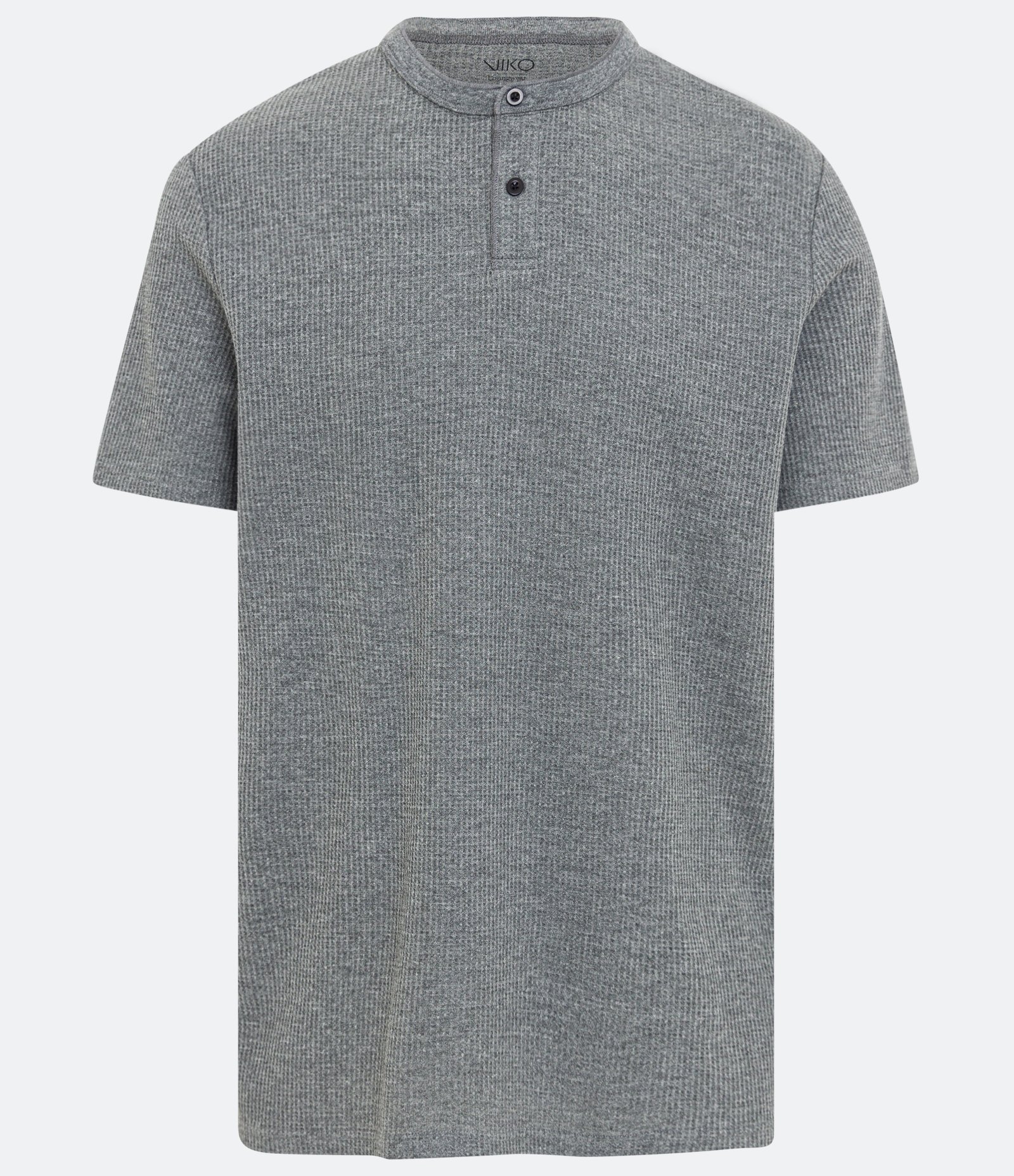 Camiseta de Pijama em Algodão com Gola Padre e Textura Waffle Cinza 4