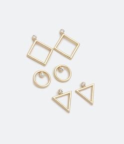 Kit 03 Brincos em Metal com Formatos Geométricos Vazados