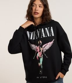 Blusão em Moletom com Capuz e Estampa Nirvana In Utero