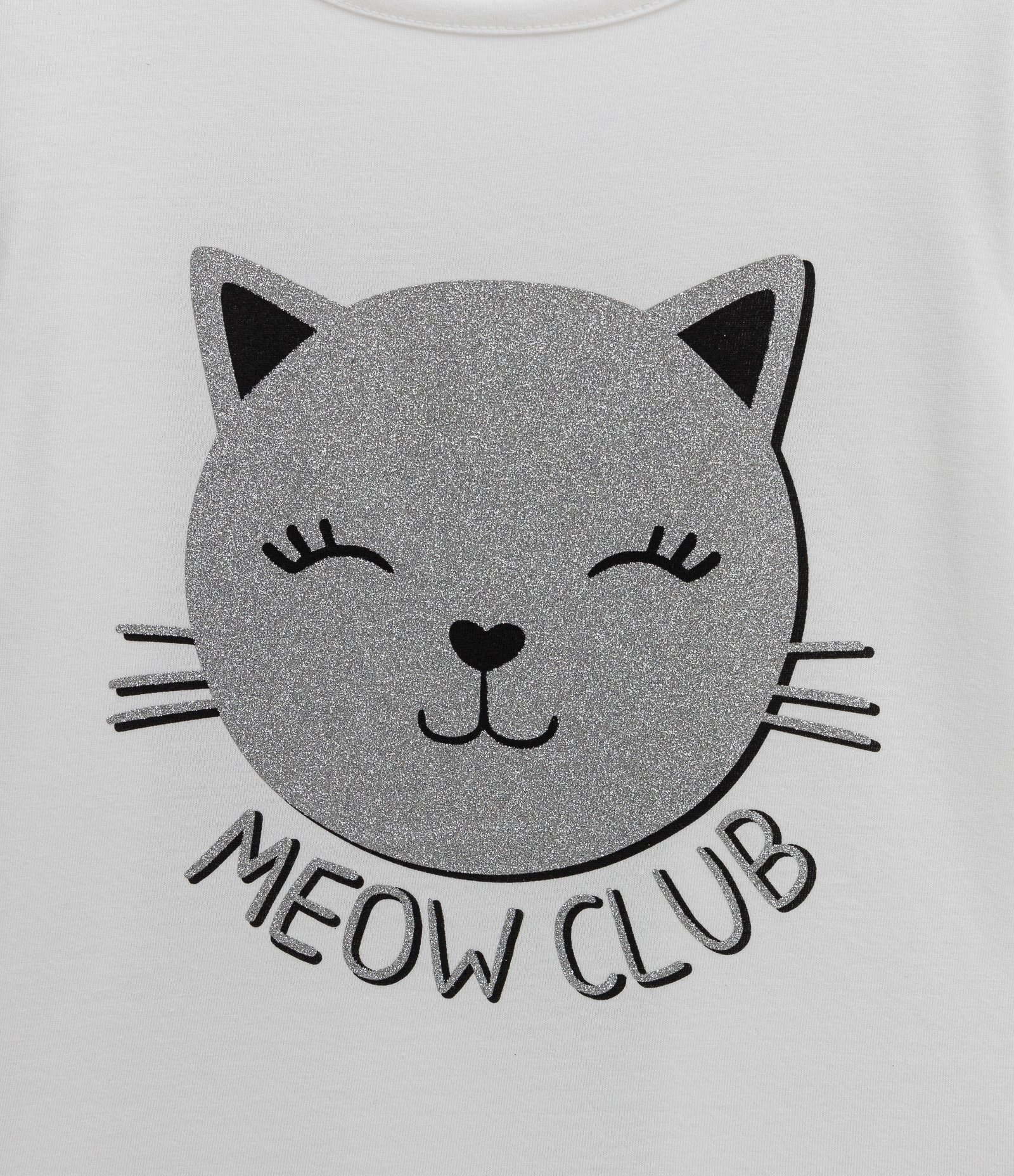Blusa Infantil Estampa Gatinho com Glitter - Tam 5 a 14 Anos Branco Neve 3