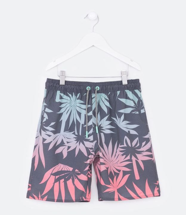 Bermuda Infantil con Bolsillo Trasero y Estampa de Follaje - Talle 5 a 14 años Gris 1