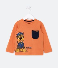 Camiseta Infantil com Bolsinho e Estampa Chase Patrulha Canina - Tam 2 a 5 Anos