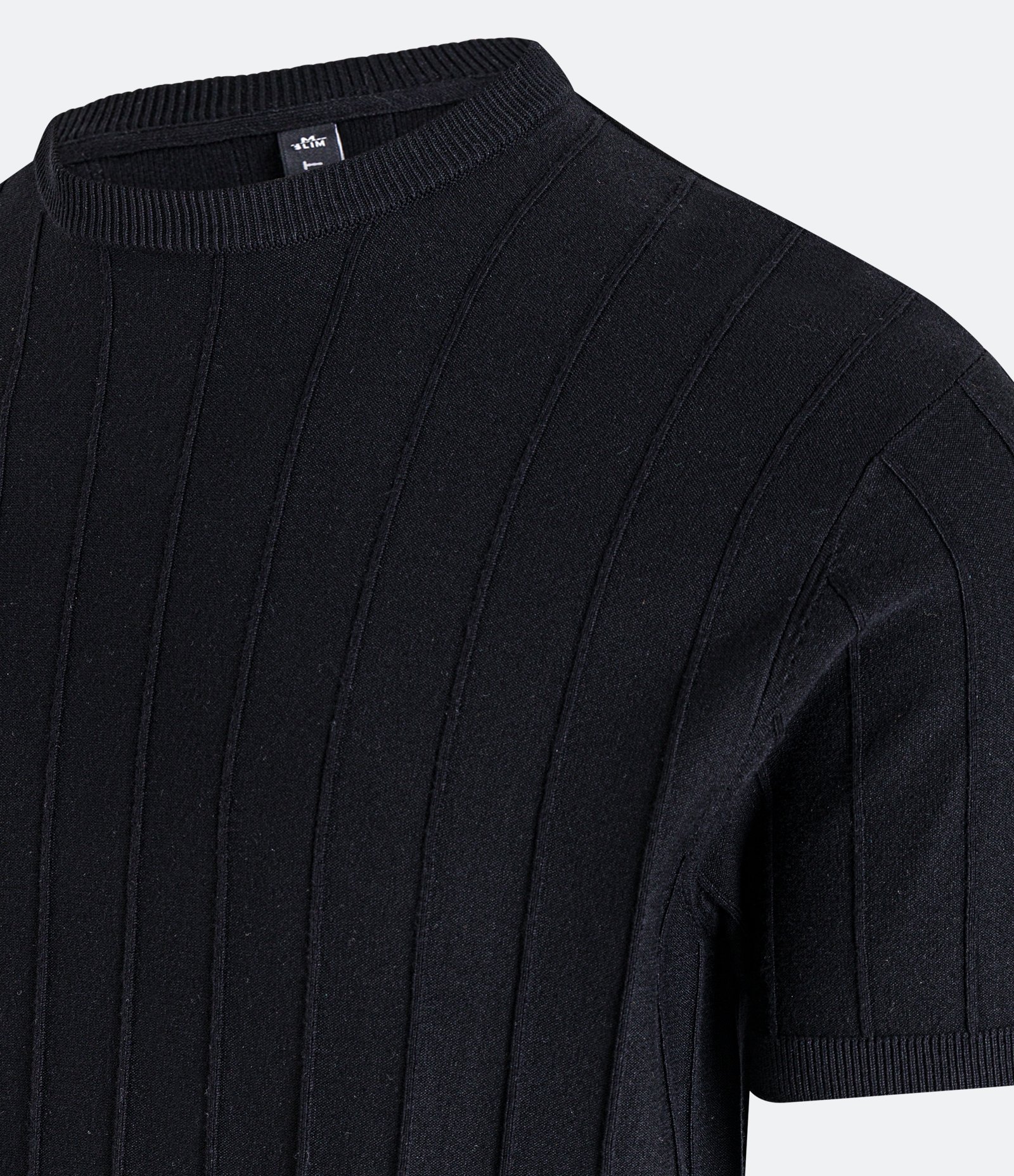 Camiseta Slim em Tricô com Relevos Verticais Preto 7