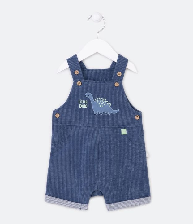 Jardineira Infantil com Patch de Dino - Tam 03 a 18 Meses