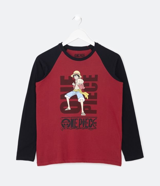 Camiseta Infantil Estampa Luffy One Piece - Tam 5 a 14 Anos - Cor: Scooter - Tamanho: 7-8