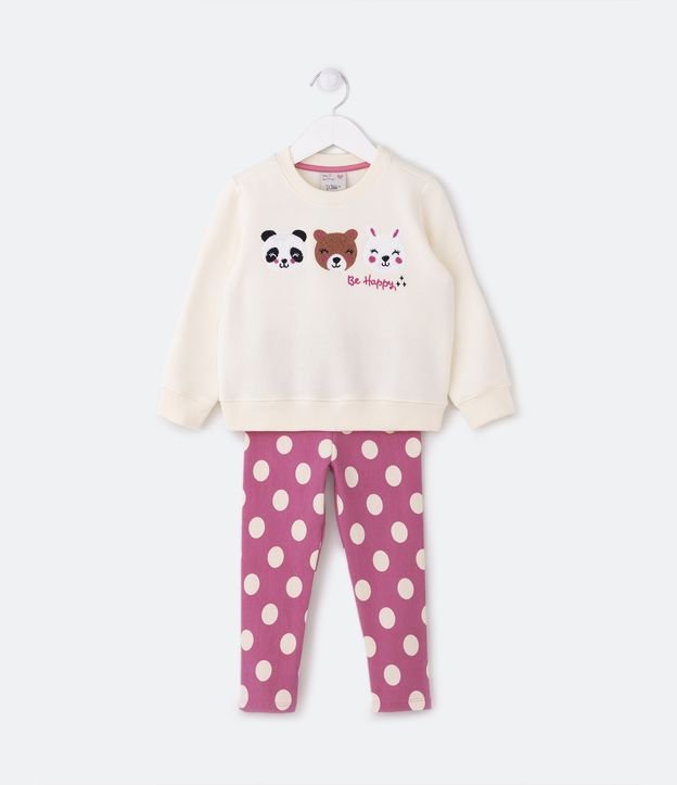 Conjunto Infantil em Moletom com Bordado de Bichinhos - Tam 1 a 5 Anos