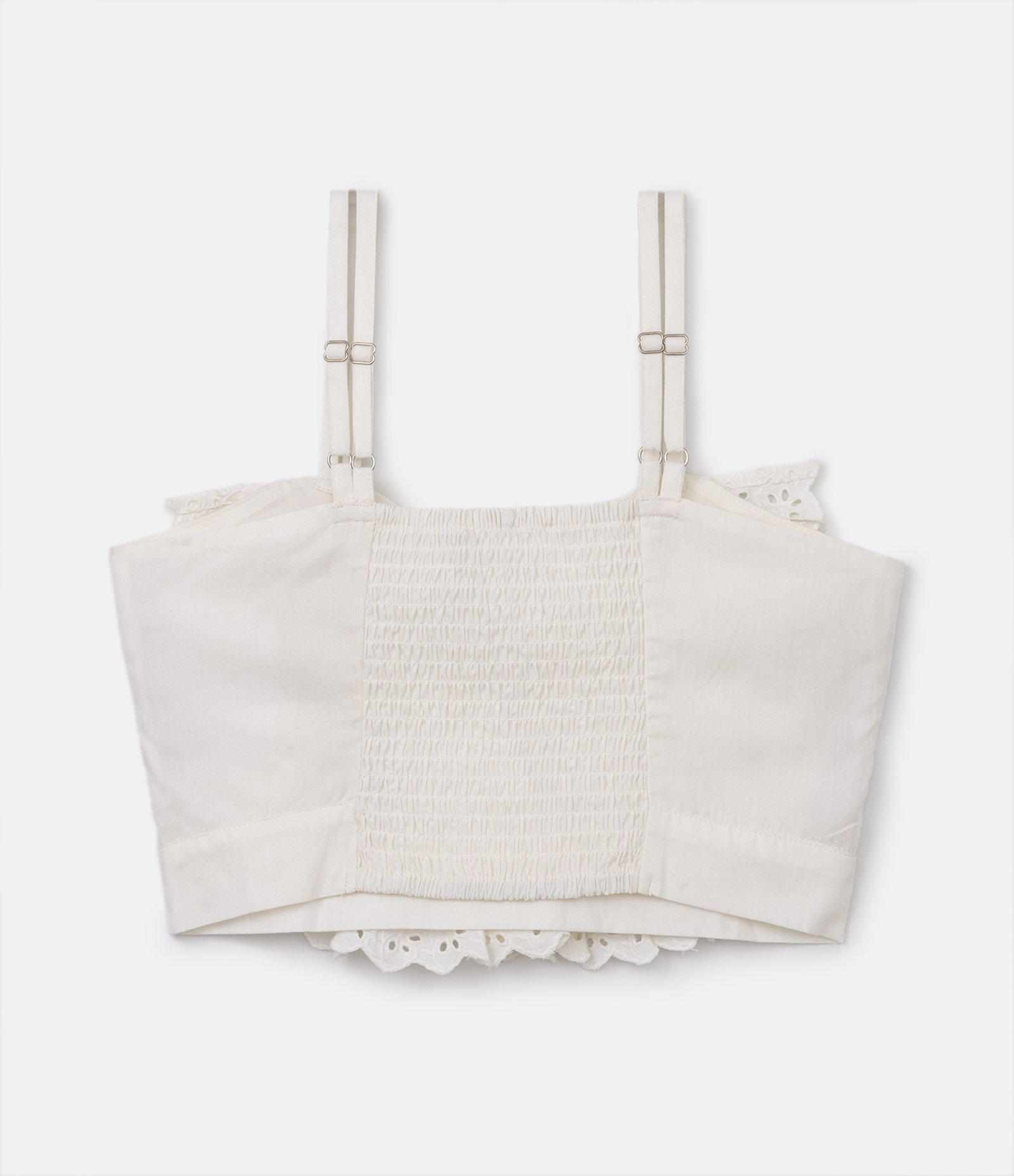 Blusa de Alça Infantil em Laise com Laço de Broderie e Latex nas Costas - Tam 5 a 14 Anos Bege 2