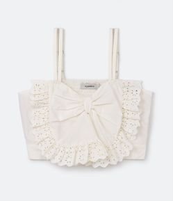Blusa de Alça Infantil em Laise com Laço de Broderie e Latex nas Costas - Tam 5 a 14 Anos
