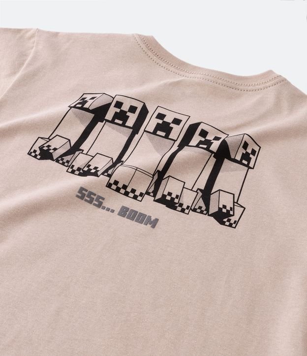 Camiseta Infantil com Bolsinho e Silk Frente e Costas Minecraft - Tam 5 a 14 Anos Marrom 3