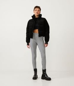 Calça Legging em Jaquard Pied de Poule com Recortes