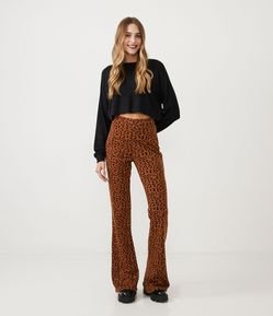 Calça Bailarina em Jacquard com Estampa Animal Print Onça