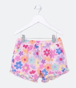 Short Infantil com Babadinho e Estampa de Florzinhas - Tam 1 a 5 Anos