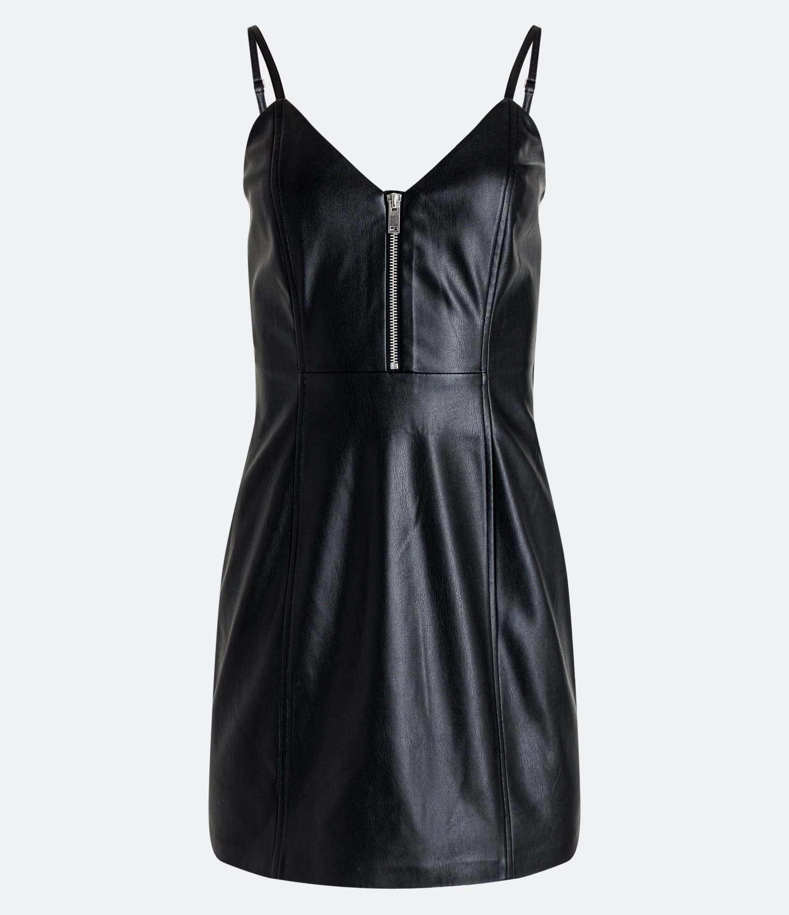 Vestido Curto em Material Sintético com Zíper no Decote Preto 1