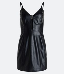 Vestido Curto em Material Sintético com Zíper no Decote