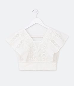 Blusa Infantil Texturizada com Bordados e Babados - Tam 5 a 14 anos