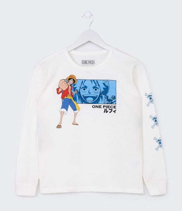 Camiseta Infantil com Estampa Luffy One Piece - Tam 5 a 14 Anos Branco