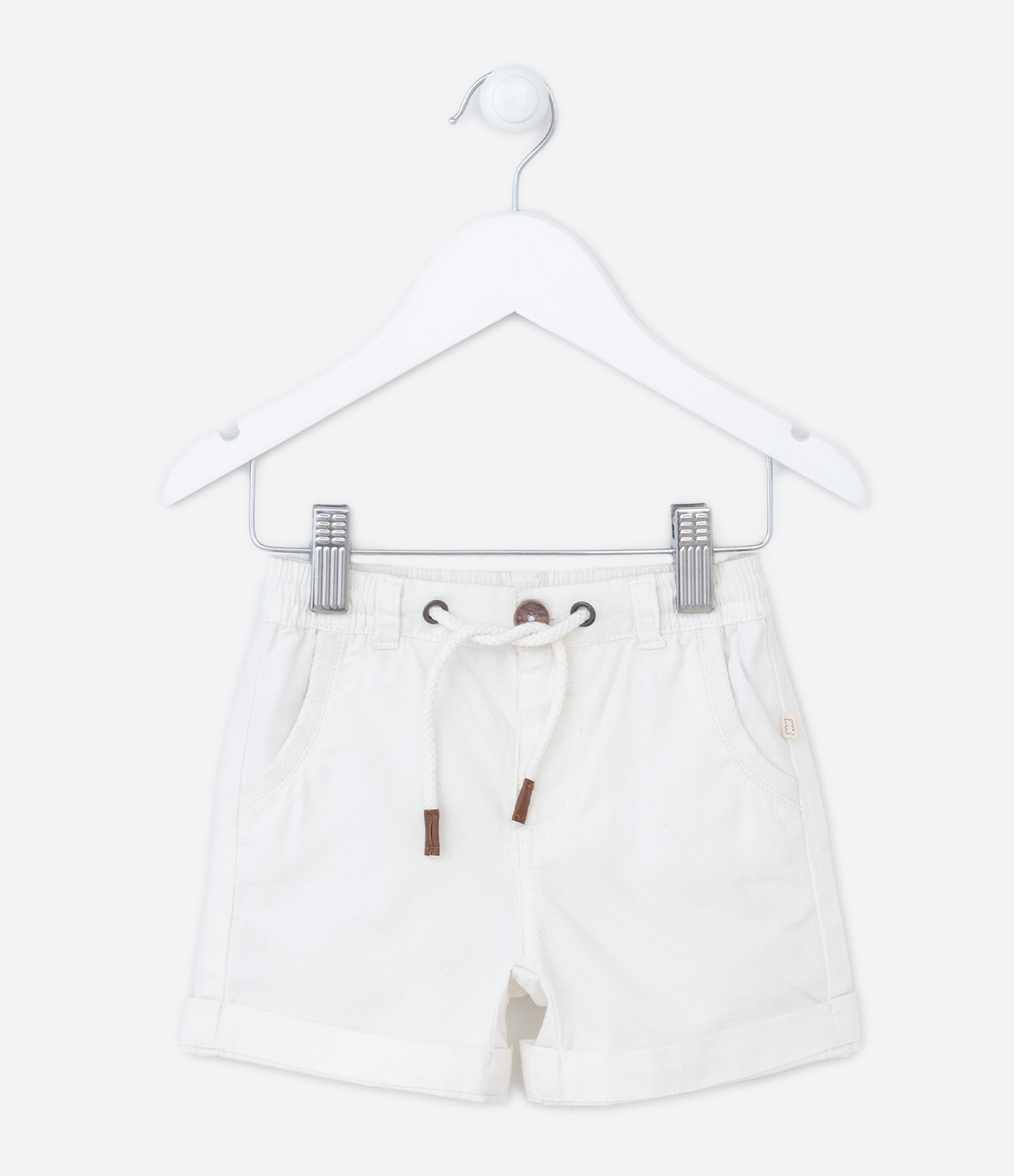 Bermuda Básica Infantil em Sarja com Cordão Bicolor - Tam 0 a 18 meses Branco 1