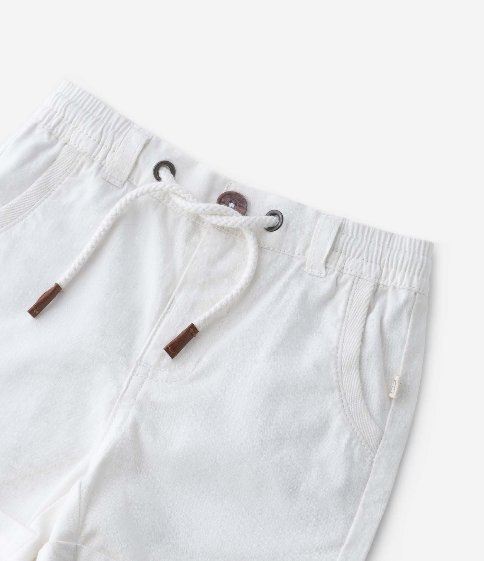 Bermuda Básica Infantil em Sarja com Cordão Bicolor - Tam 0 a 18 meses Branco 4
