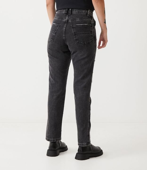 Calça Reta Jeans com Brilhos Aplicados Preto 3