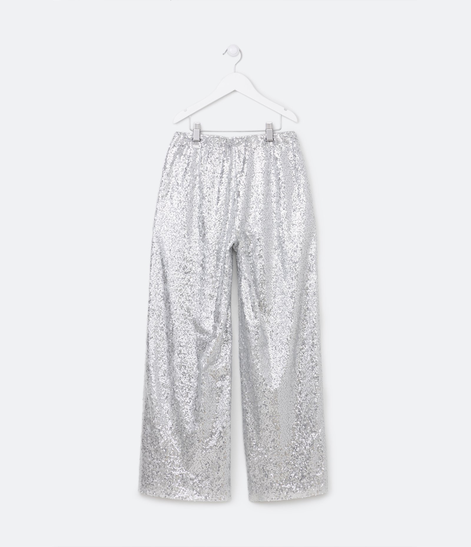 Calça Pantalona Infantil em Malha de Paetê - Tam 5 a 14 Anos Prata 2