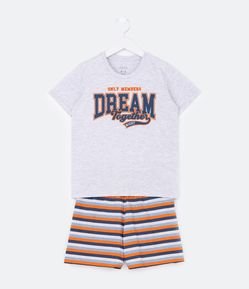 Pijama Curto Infantil com Listras e Estampa Dream Together - Tam 5 a 14 Anos