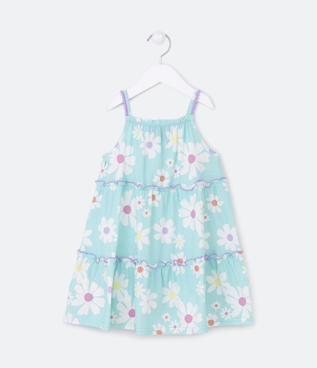 Vestido Infantil Marias con Estampa de Flores - Talle 1 a 5 años Azul 2