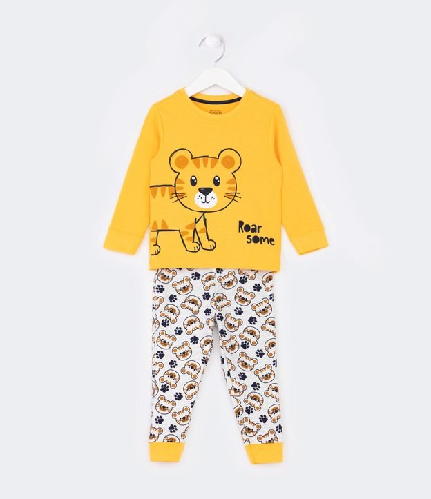 Pijama Largo Infantil con Estampado Tigre - Talle 1 a 4 años Amarillo 1