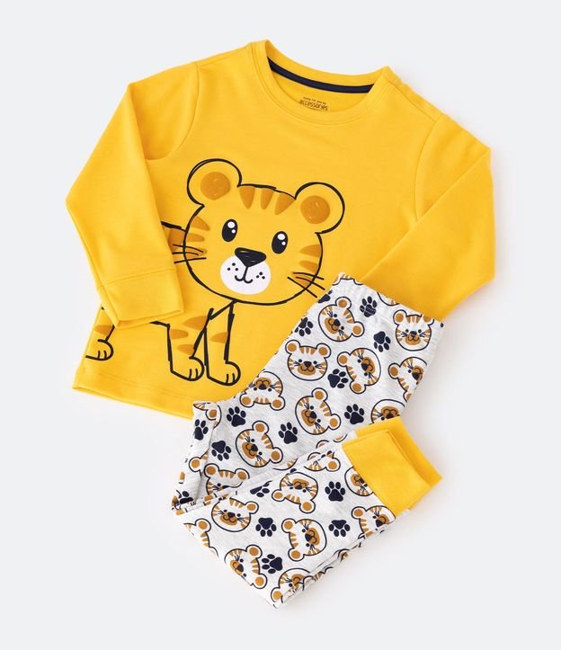 Pijama Largo Infantil con Estampado Tigre - Talle 1 a 4 años Amarillo 5