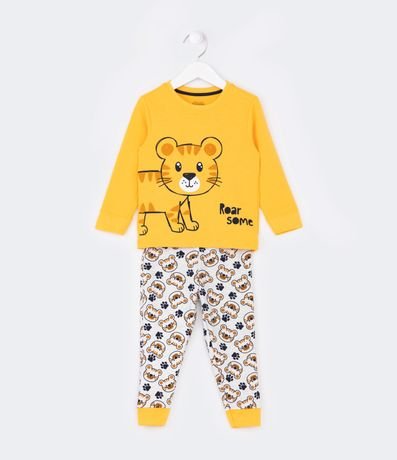 Pijama Longo Infantil com Estampa Stitch e Mangas Coloridas - Tam 4 a 14  Anos Branco Neve