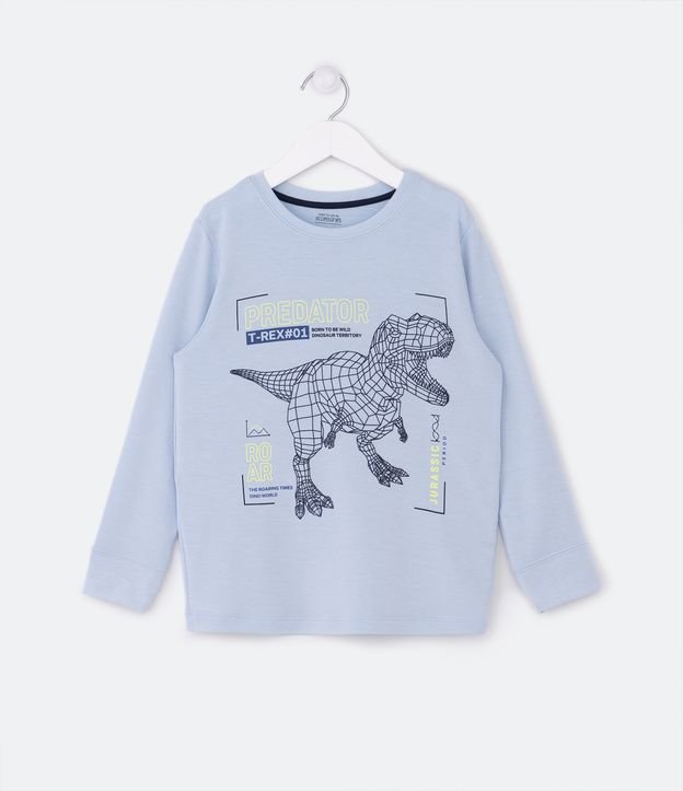 Pijama Largo Infantil Estampado Dinosaurio y Rayas - Talle 5 a 14 años Azul 4