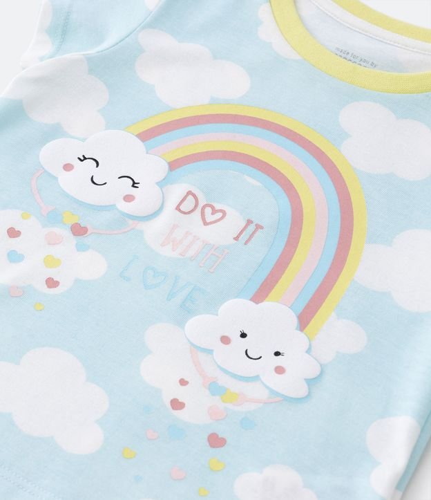 Pijama Curto Infantil com Estampas de Nuvens e Arco-Íris - Tam 1 a 4 Anos Azul 3