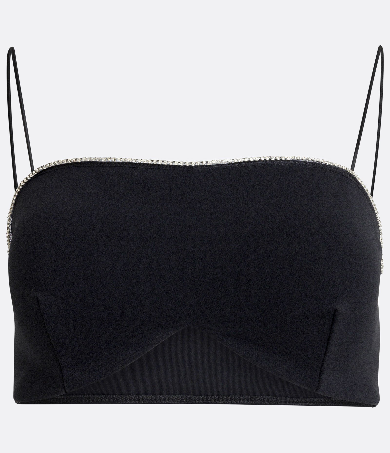 Blusa Cropped de Alças em Malha Crepe com Pedrinhas de Strass Preto 4