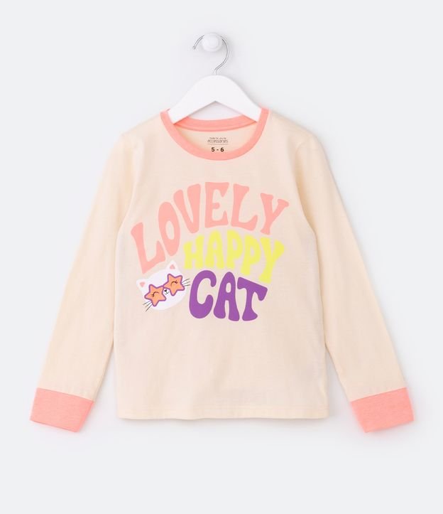 Pijama Largo Infantil Estampado Lovely Happy Cat - Talle 5 a 14 años Naranja 3