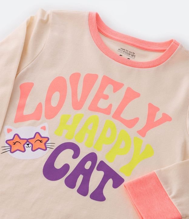 Pijama Largo Infantil Estampado Lovely Happy Cat - Talle 5 a 14 años Naranja 6