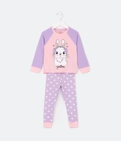 Pijama Longo Infantil em Molevisco com Estampa de Coelhinho - Tam 2 a 4 Anos